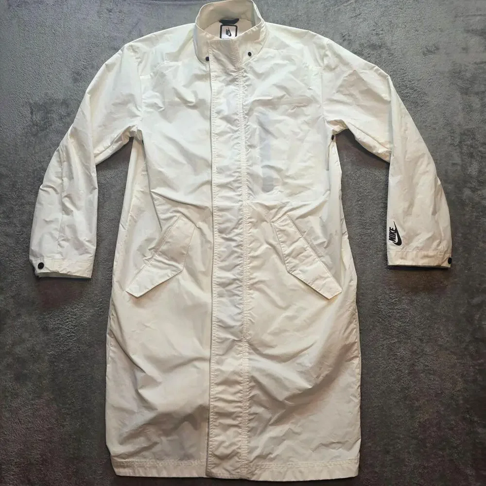 Nike Rain Coat Mens S White Hooded Long Waterproof Logo Outdoor Running Sports